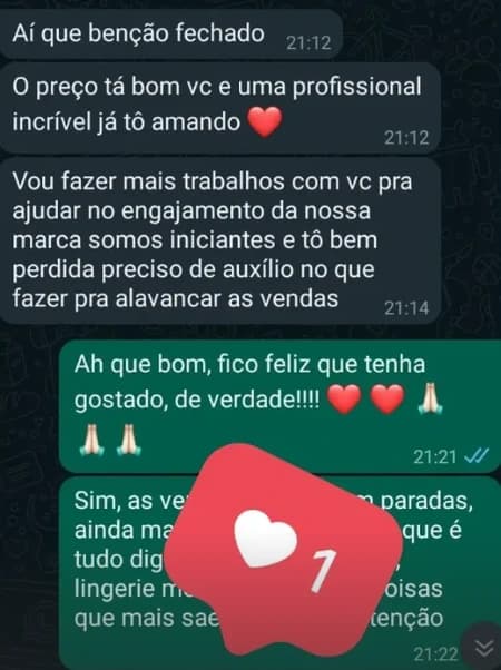 Print de WhatsApp com mensagem de satisfação de cliente